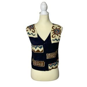 Vintage Serendipity Boho Aztec 100% Natural Rayon Southwestern Vest Women Size S